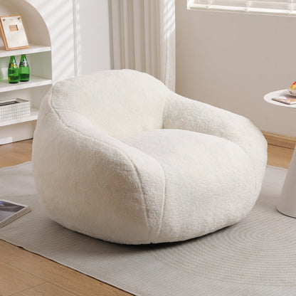 Bean Bag Chair, Comfy Bean Bag Sofa for Adults, Stuffed Floor Sofa with Supportive Backrest & Armrests, Modern Faux Fur Accent Chair for Living Room & Bedroom, Off White