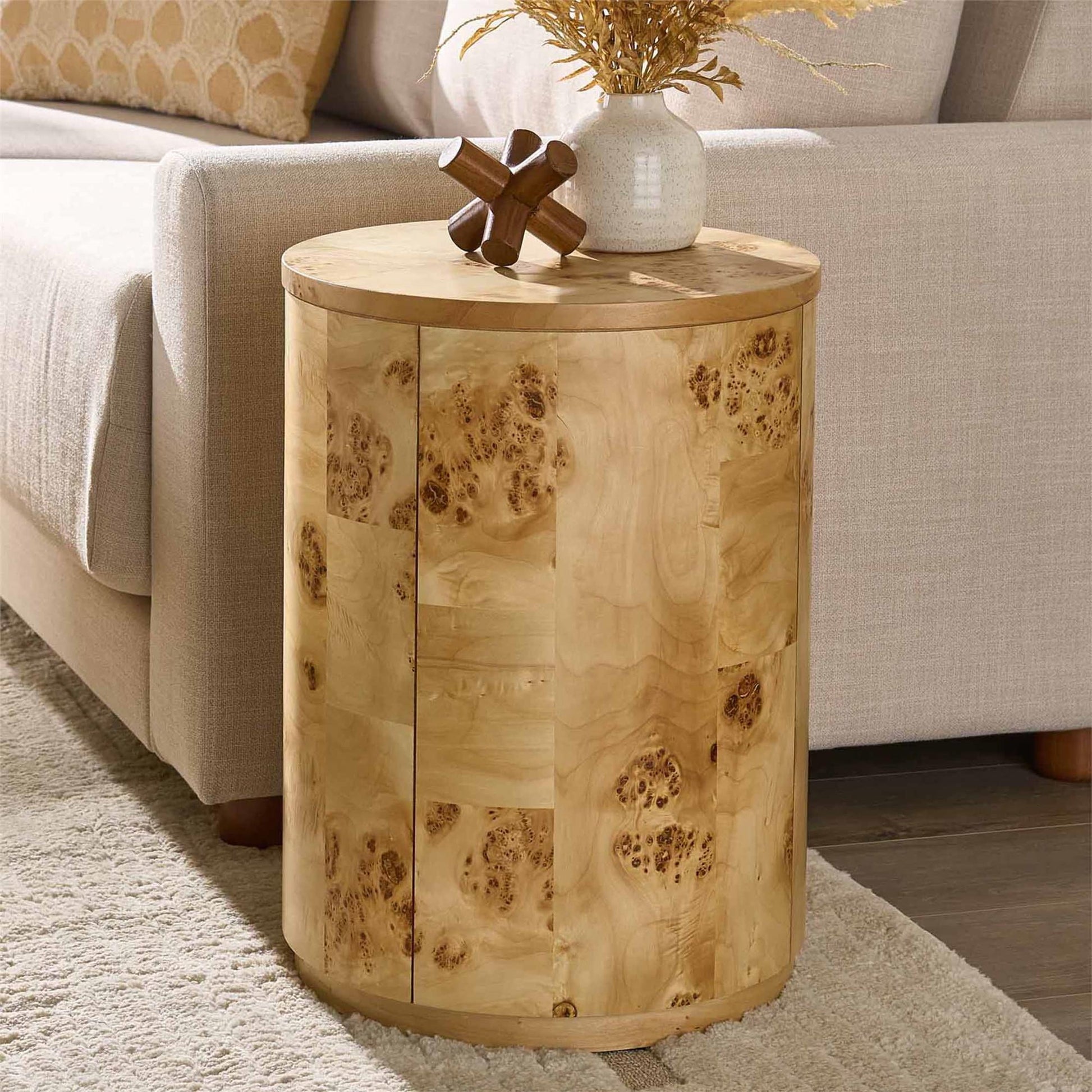 Better Homes & Gardens Burlwood Round End Table, Light Burl Wood Veneer