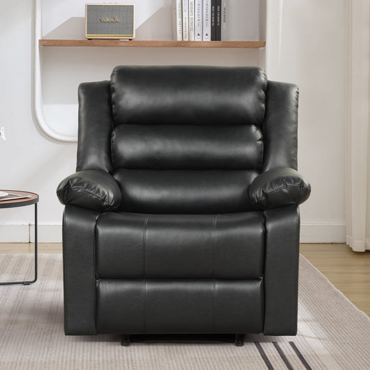 Bonzy Home Recliner Comfortable Arms and Back Faux Leather Reclining Chair Sofa for Living Room Bedroom, Black