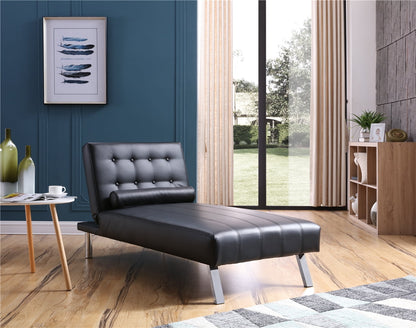 Nathaniel Home Leather Lounger Chair, Tufted Futon Adjustable Sleeper, Convertible Chaise Lounge, for Sitting Lounging Sleeping, Brown