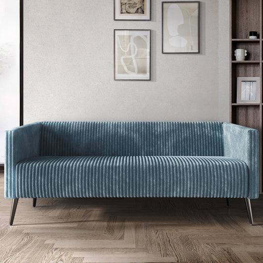 Castle Place Luxurious Corduroy Velvet Upholstered Sofa, Light Blue