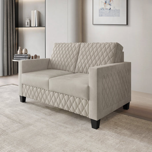 Castle Place Modern Luxe Velevet Diamond Tufted Upholstered Loveseat, Beige