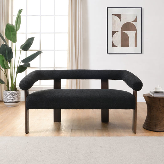 Christopher Knight Home Curved Arm Loveseat, Boucle Upholstery with Rubber Wood Frame, Modern Accent Sofa, Black+Brown