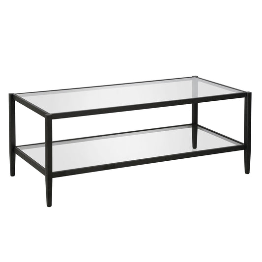 Evelyn&Zoe Hera 45" Wide Rectangular Coffee Table with Glass Shelf in Blackened Bronze