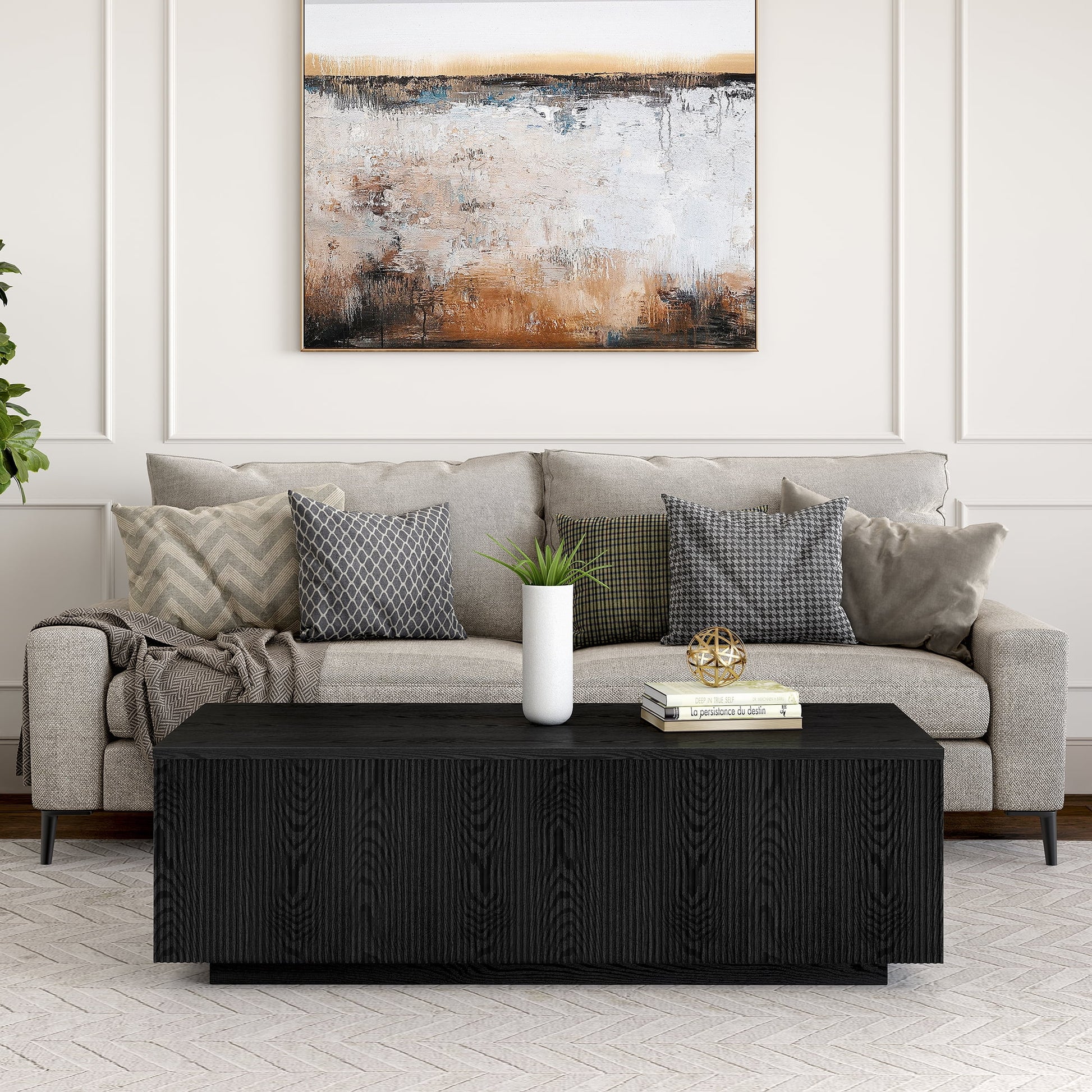 Evelyn&Zoe Reyes 48" Wide Rectangular Coffee Table, Black Grain