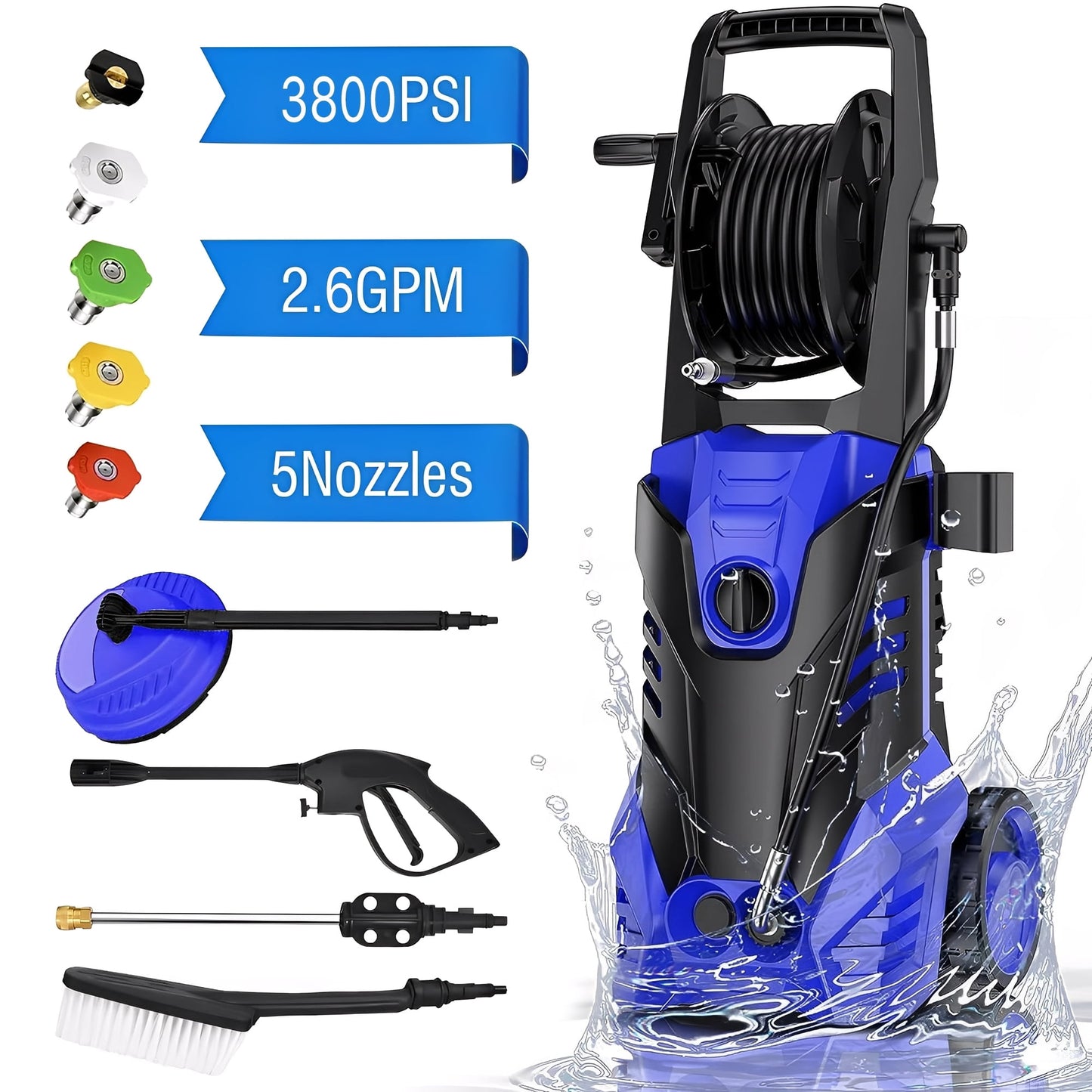 Fenbeli Electric Pressure Washer, 3800 PSI 2.6GPM Power Washer for Cars, Fences and Patios
