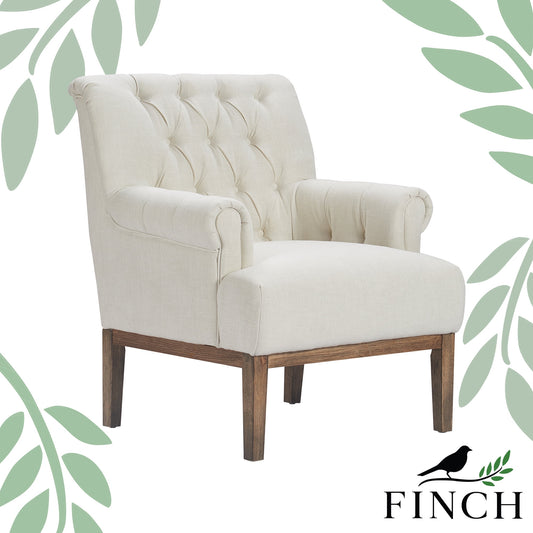 Finch Westport Tufted Upholstered Accent Chair with Wooden Legs, Ivory