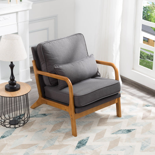 Gewnee Accent Chair Mid-Century Modern Chair with Pillow Upholstered Lounge Arm Chair with Solid Wood Frame & Soft Cushion for Living Room, Bedroom, Balcony