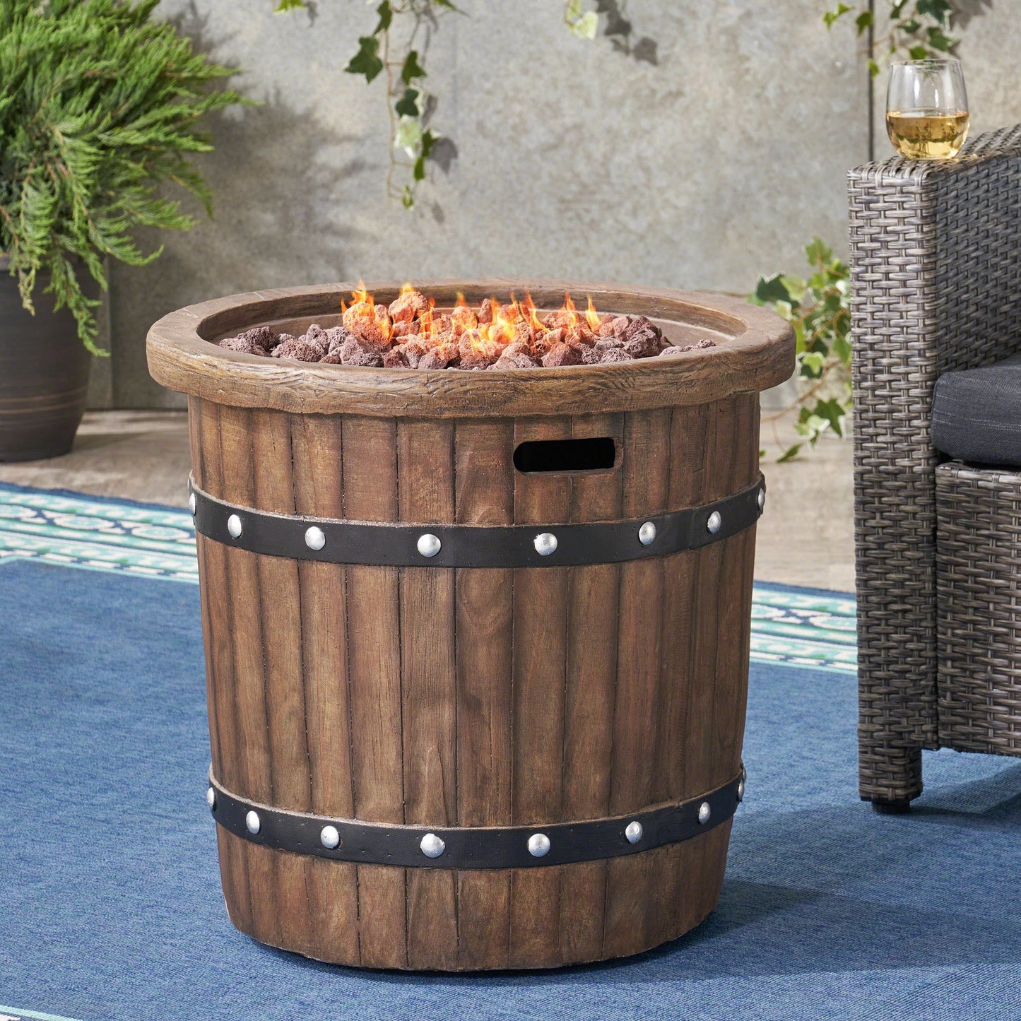 Grant Outdoor 25" Light-Weight Concrete Round Fire Pit 40K BTU, Dark Brown