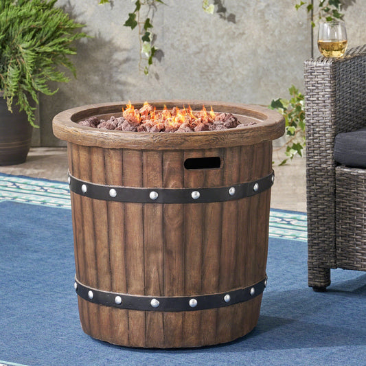 Grant Outdoor 25" Light-Weight Concrete Round Fire Pit 40K BTU, Dark Brown
