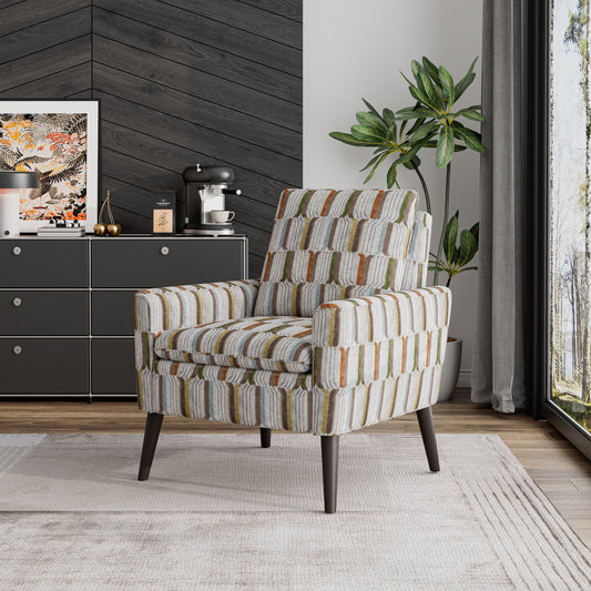 Homesvale Allyson Mid-Century Modern Small Space Armchair, Brown, Green and Blue Stripe Polyester