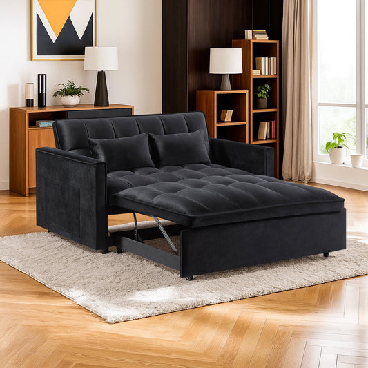 Hommoo 3 in 1 Convertible Pull Out Sofa Futon Bed, Loveseat Sleeper Sofa, Black