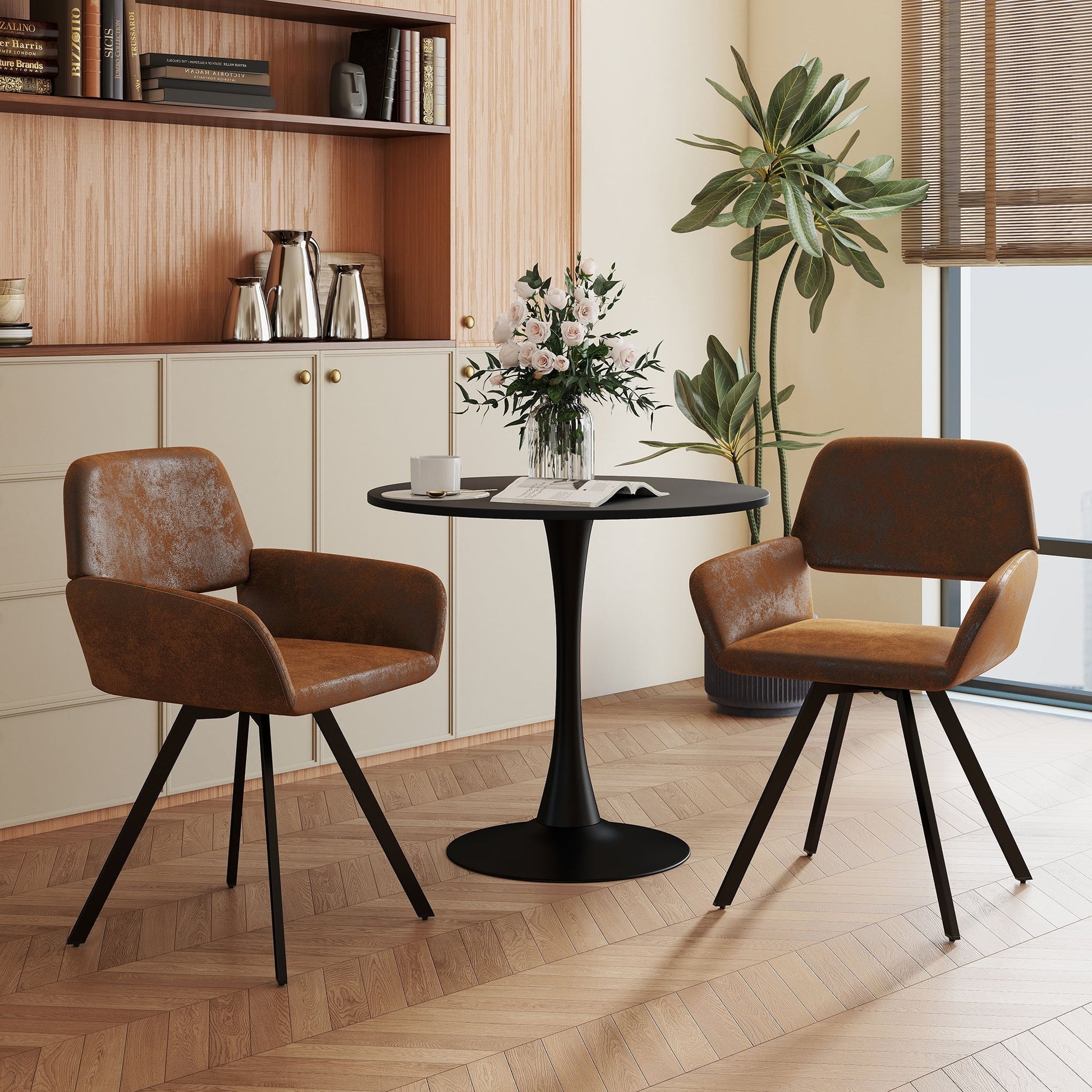 Homy Casa Accent Chair Set of 2, Modern Apartment Coffee Corner Chairs for Small Spaces, Brown