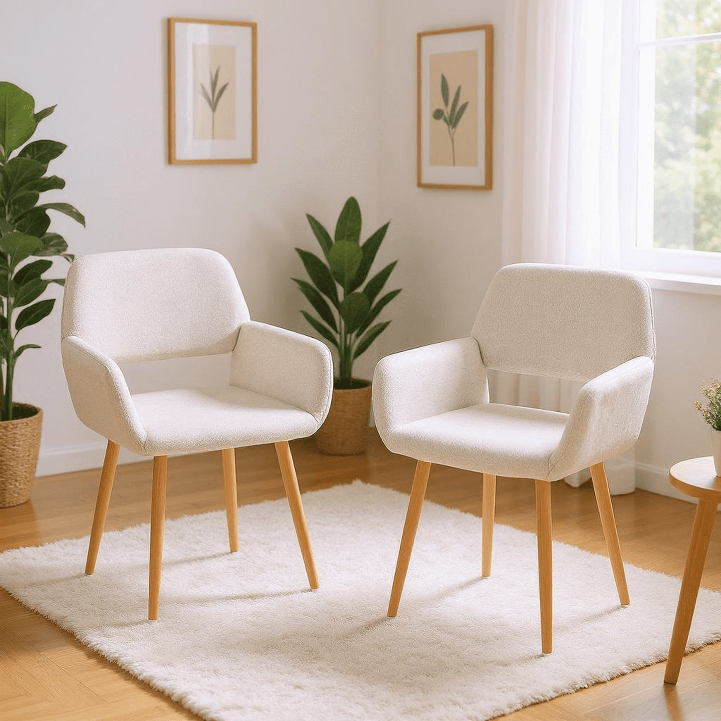 Homy Casa Accent Chair Set of 2, Upholstered Armchairs for Living Room or Reading Nook, Beige