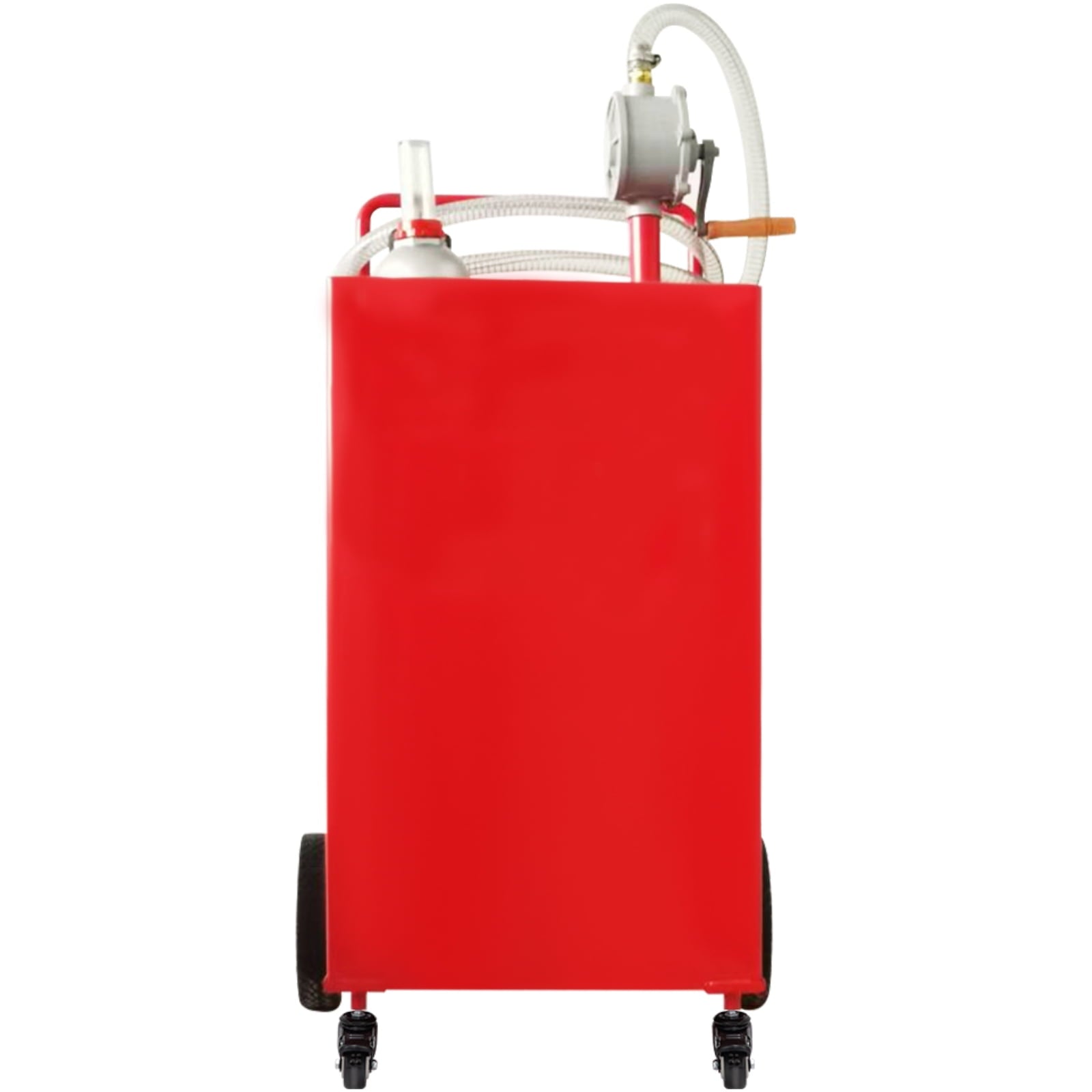 KFFKFF 30 Gallon Fuel Storage, Mobile Gas Tank & Quad Wheels, Equipped with Manual Transfer Pump, Petrol Diesel Storage Unit for Vehicles, Lawn Equipment, ATVs, Marine Crafts, and More, in Red
