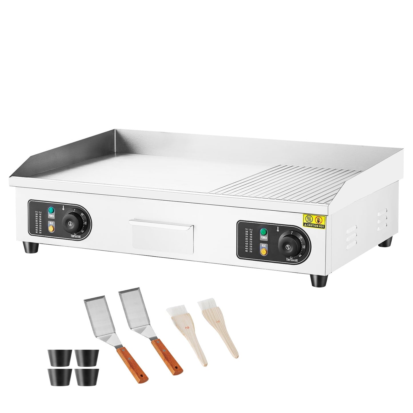 KFFKFF Electric Griddle for Commercial Use, Dimensions 28.74x15.75x0.39 inches, Includes Stainless Steel Surface, 2 Shovels, and 2 Brushes, Ideal for Domestic or Commercial Kitchens