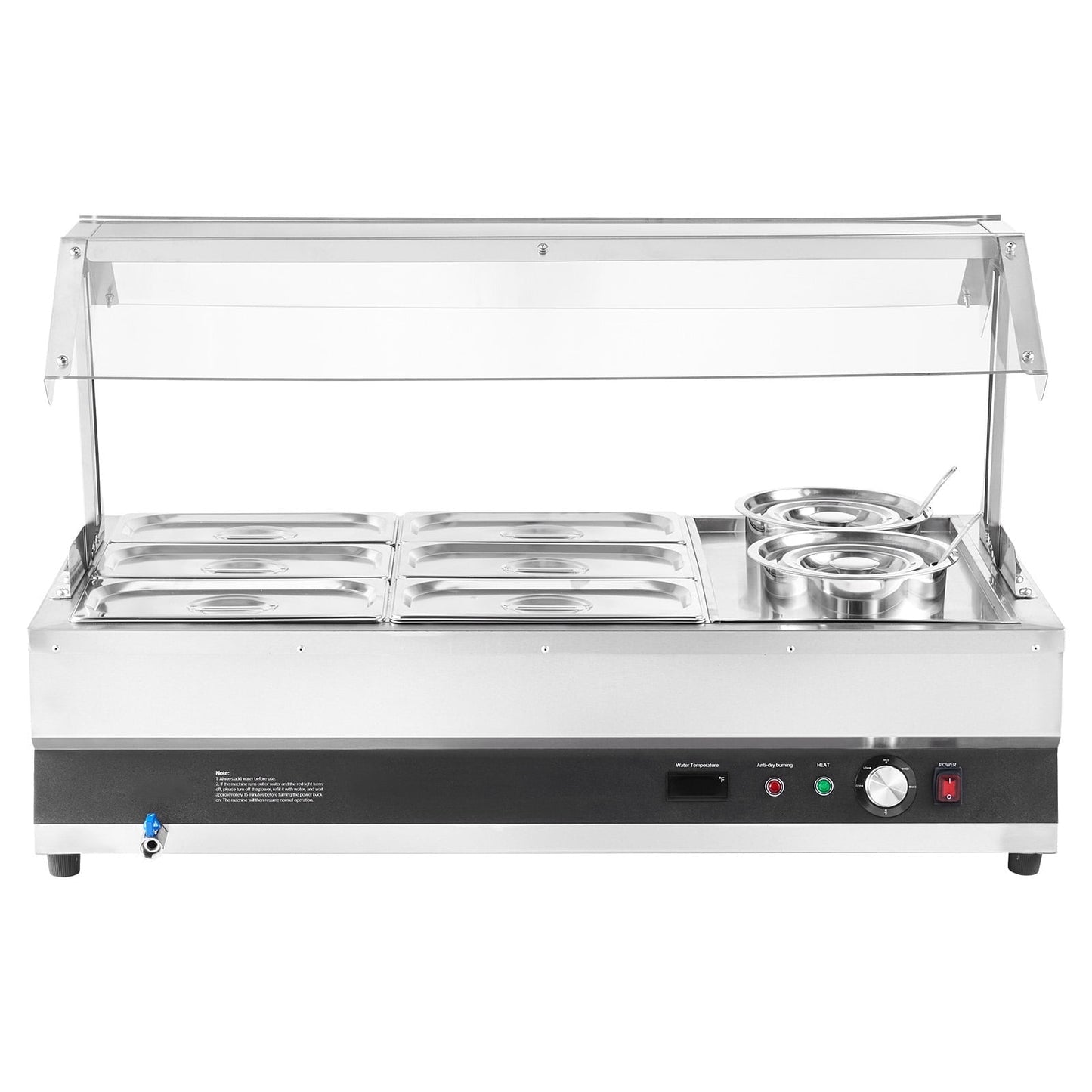 KFFKFF Commercial Soup Warmer, Electric Food Warmer Steam Table Countertop Bain Marie Two 6.34QT Pots & Six 1/3 Pans，86~185°F Adjustable Temp