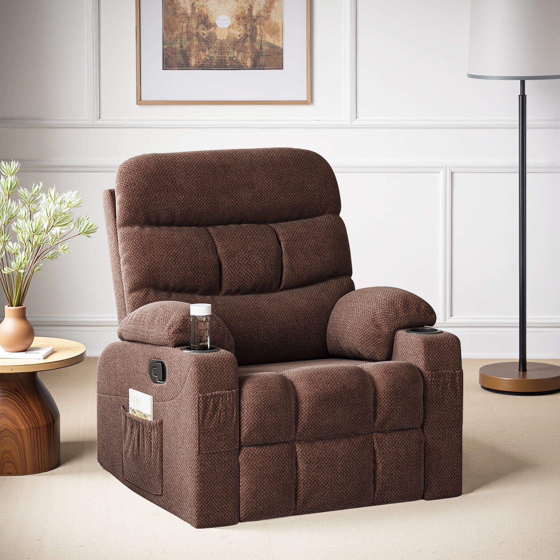 MAYEERTY Chocolate Oversized Recliner Sofa for Living Room, Spacious Design for Large, Big, Tall Adults