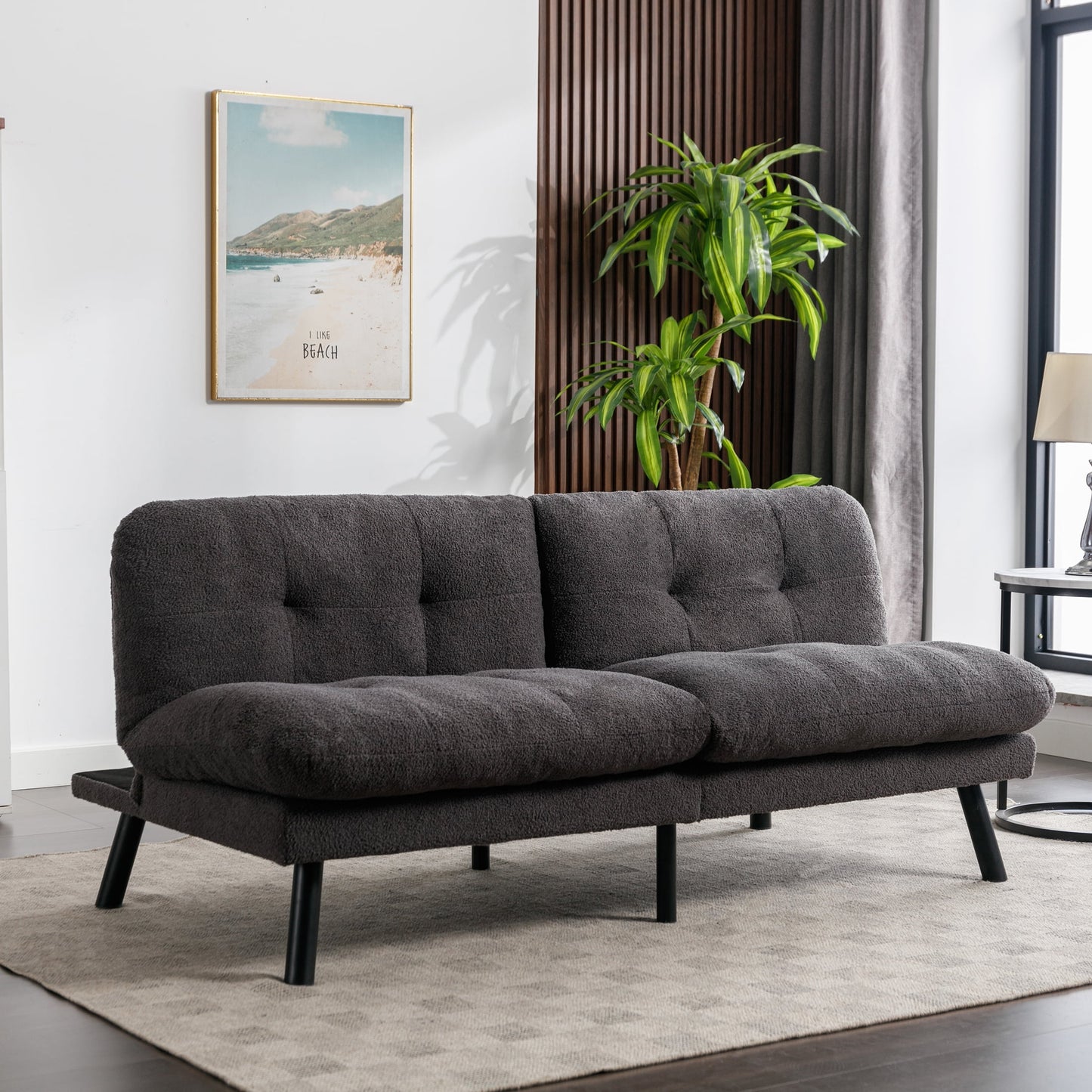 Mainstays Camden Cozy Futon, Charcoal Boucle Fabric, 72"