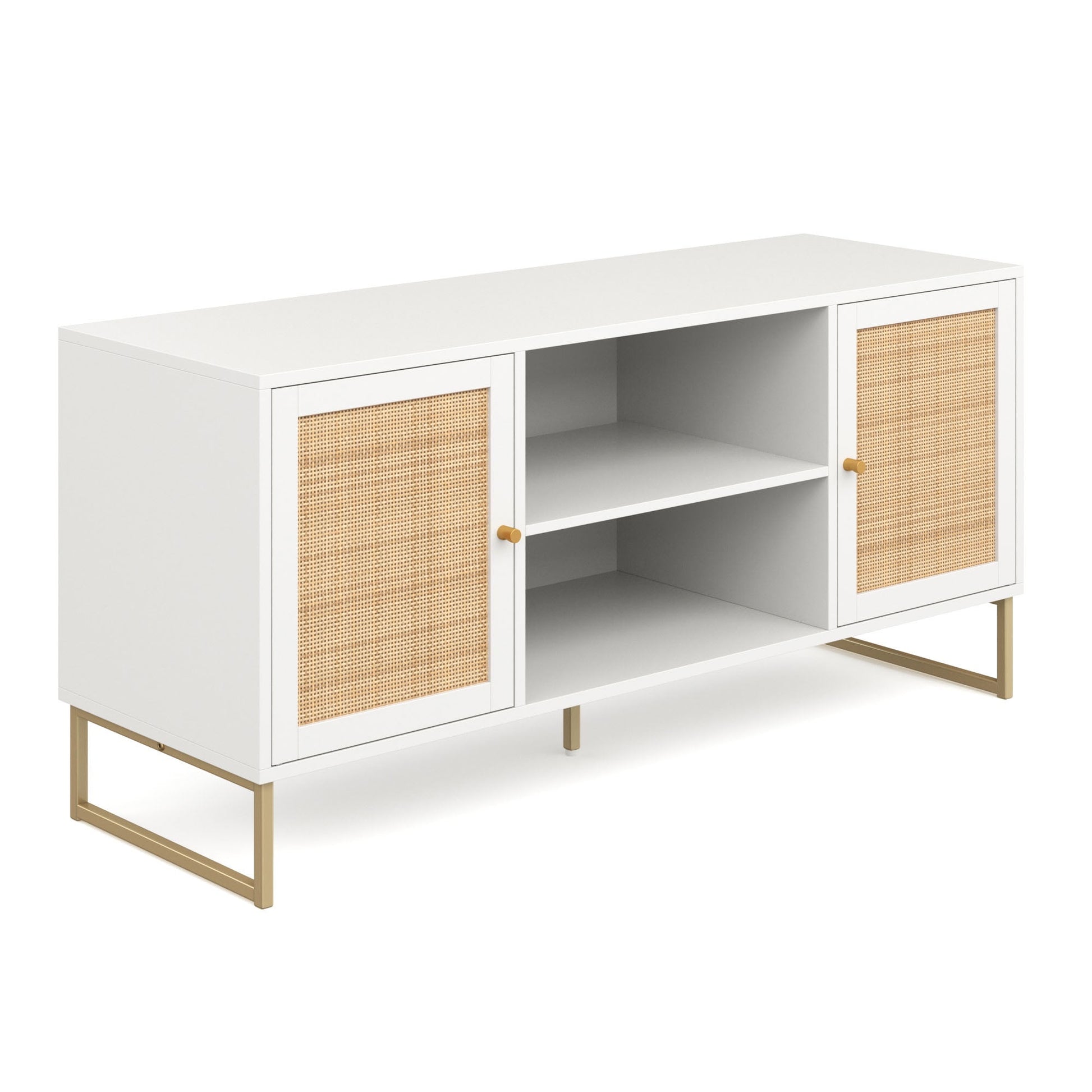 Nathan James Mina TV Stand with Doors for TVs up to 55", White/Gold