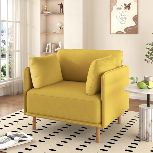 Noble House Modern Upholstered Accent Chair with Sturdy Wooden Legs, Cozy Seating for Living Room, Yellow