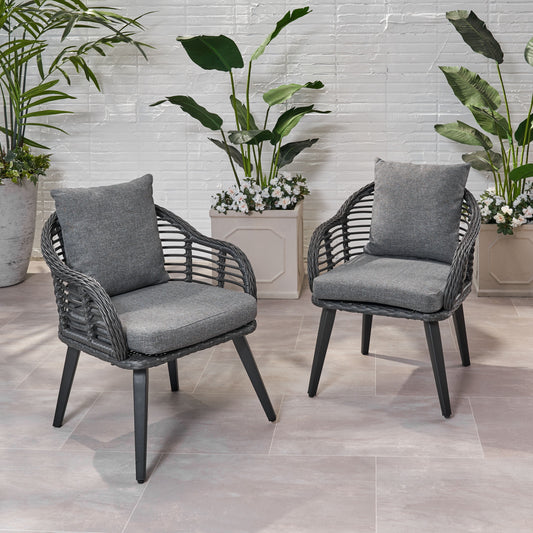Noble House Tatiana Outdoor Wicker Club Chair in Gray and Dark Gray (Set of 2)