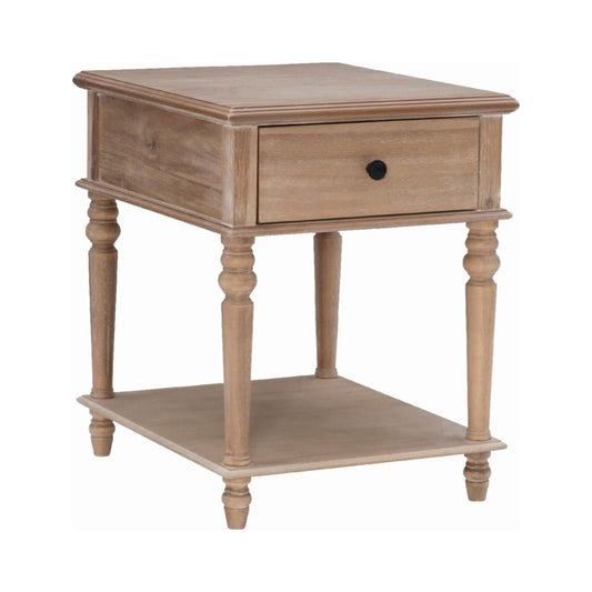 Powell McGhie Single Drawer Indoor End Table with Shelf, 26" Tall, Natural