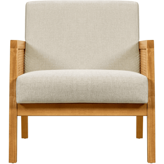 Renwick Fabric Upholstered Accent Chair with Rattan Sides for Living Rooms,Beige