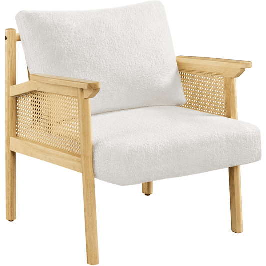 Renwick Upholstered Accent Chair with Rattan Back and Sides for Livingroom , White