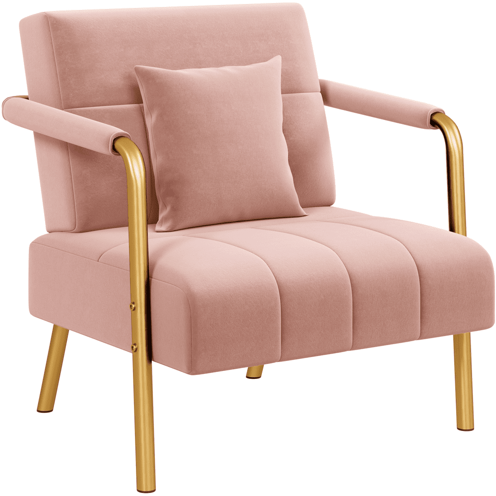 Renwick Velvet Accent Armchair with Cozy Pillow, Pink