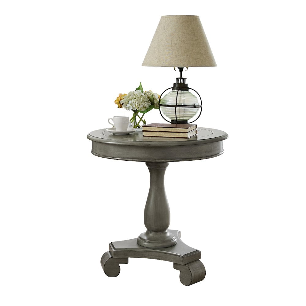 Roundhill Furniture Rene Round Wood Pedestal End Table in Gray