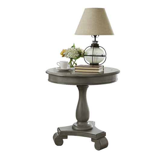 Roundhill Furniture Rene Round Wood Pedestal End Table in Gray