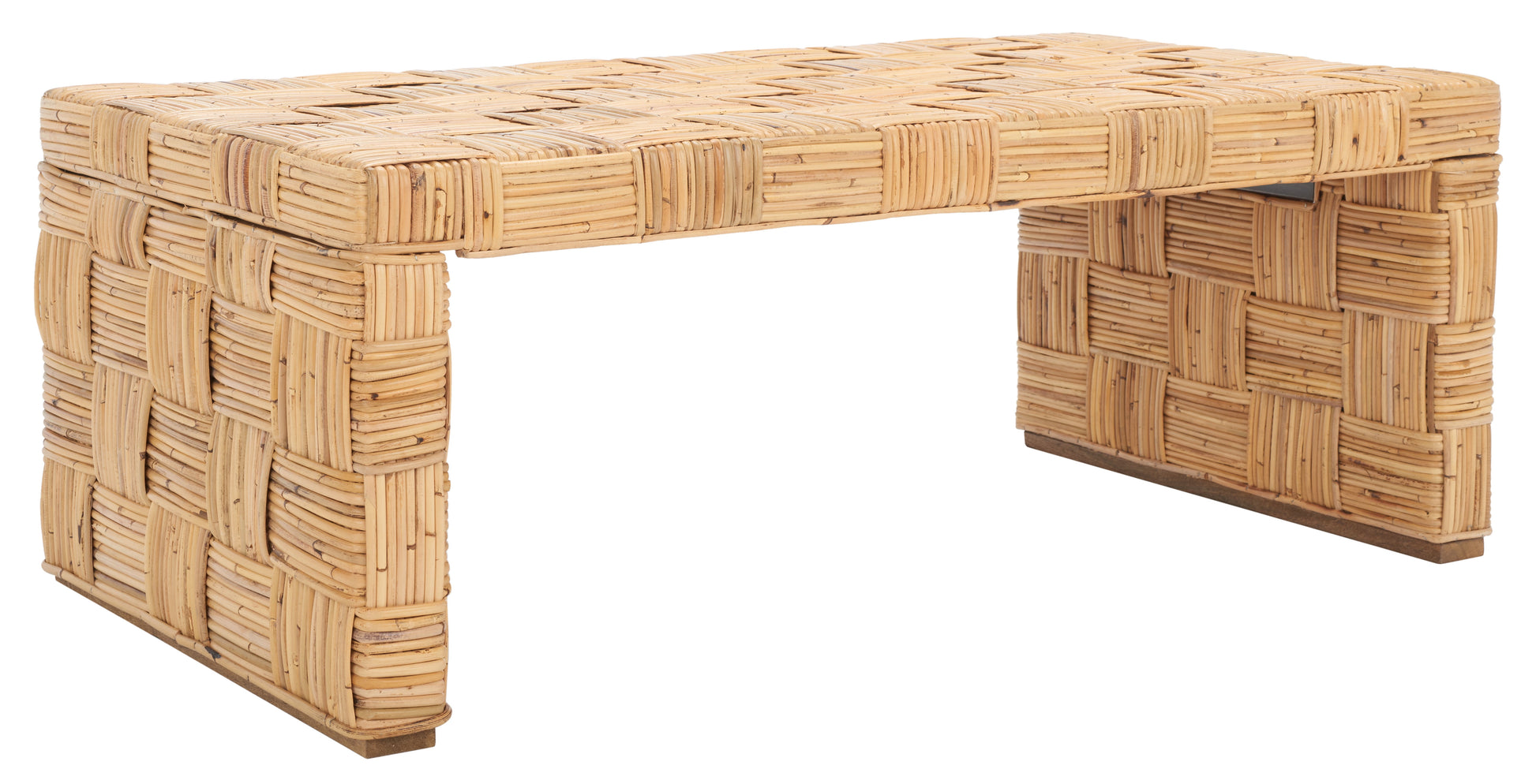 SAFAVIEH Adkin Coastal Checkered Rattan Coffee Table, Honey Natural/Kubu