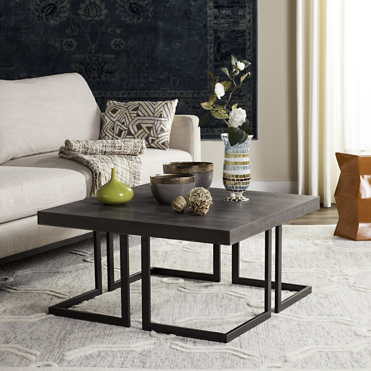 SAFAVIEH Amalya Modern Mid-Century Wood Coffee Table, Dark Grey