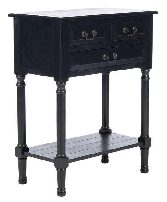SAFAVIEH Primrose French 3-Drawer Black Wood Rectangle Console Table (23.5 in. W x 13 in. D x 29.5 in. H)