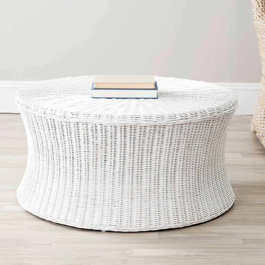 SAFAVIEH Ruxton Solid Bohemian Nautical Round Coffee Table, White