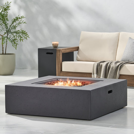 Square 50K BTU Outdoor Gas Fire Pit Table with Tank Holder, Dark Grey