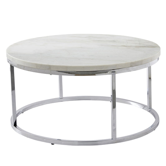 Steve Silver Echo Marble and Chrome Metal Round Coffee Table, White