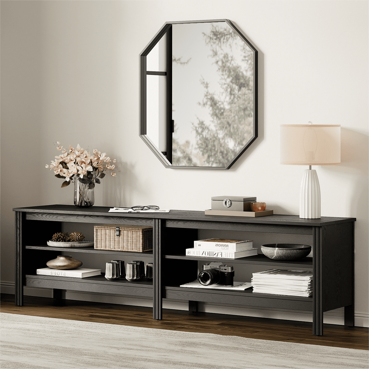 TV Stand for 65 Inch TV Entertainment Center Wood Television Table with 4 Open Shelves for Living Room, Brown 60 inch