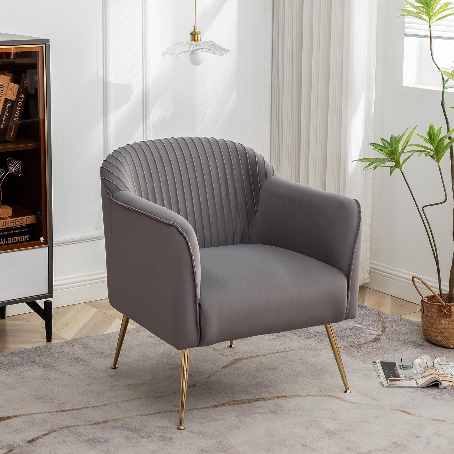 US Pride Furniture Contemporary Velvet Accent Chairs for Living Room Bedroom and Entryway Modern Armchair with Sleek Metal Legs Elegant Seating Solution for Small Spaces Grey