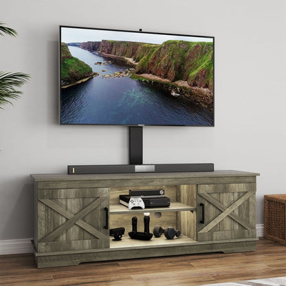 Uforic Farmhouse TV Stand with Mount for 60/65/70 inch TVs, Entertainment Center, Height Adjustable, Rustic Oak