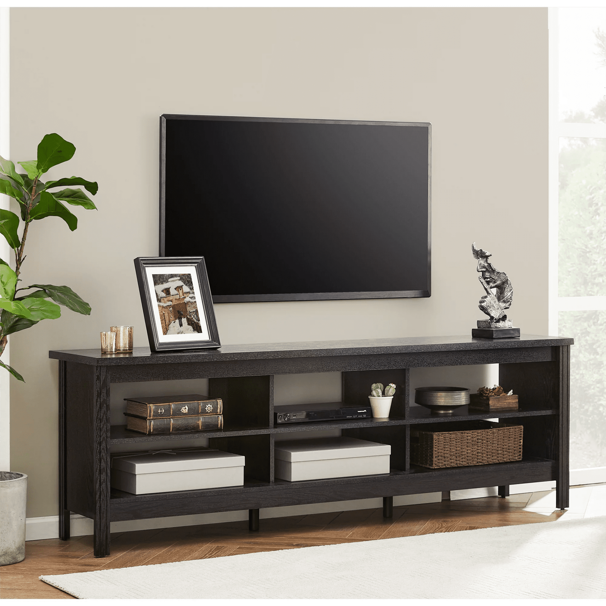 WAMPAT Farmhouse TV Stand for TVs Up to 75 Inch, Living Room Entertainment Center with 6 Storages, Espresso