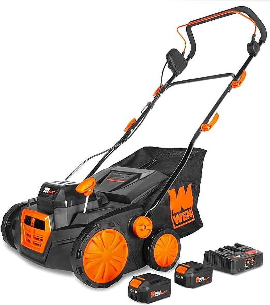 WEN 15" 20V Cordless Electric Dethatcher and Scarifier Walk-Behind Lawn Mower