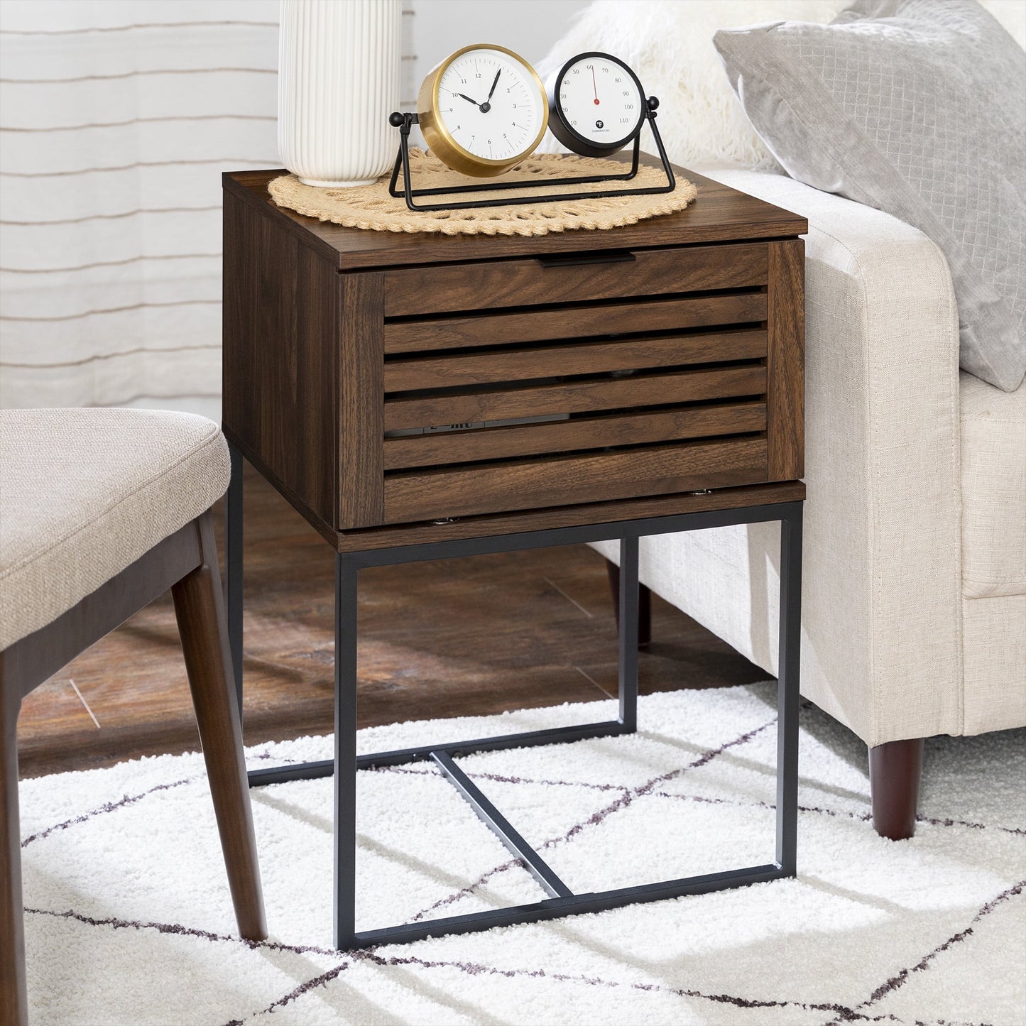 Manor Park Niantic Modern Slat Door End Table, Slate Grey