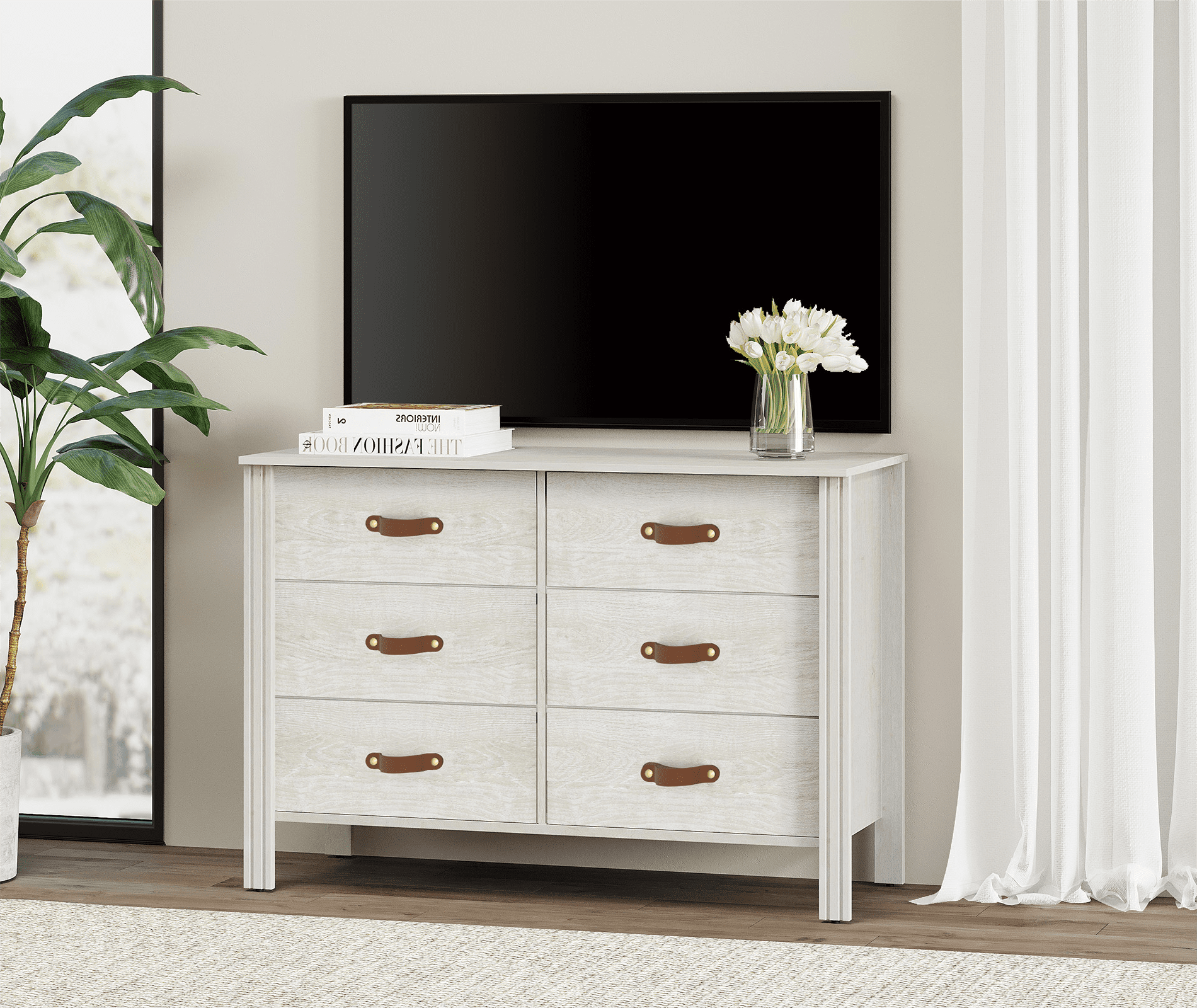 White Dresser TV Stand for 43 Inch TV, Classic TV Console Table for Living Room and Bedroom