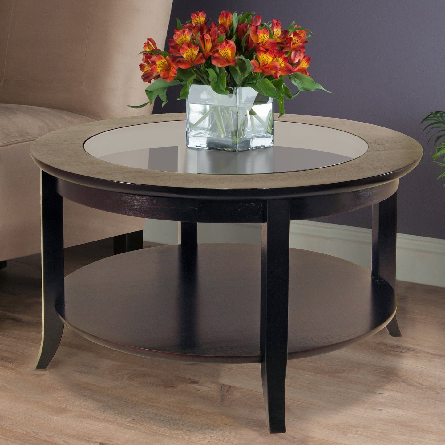 Winsome Wood Genoa Round Coffee Table with Glass Top, Espresso Finish
