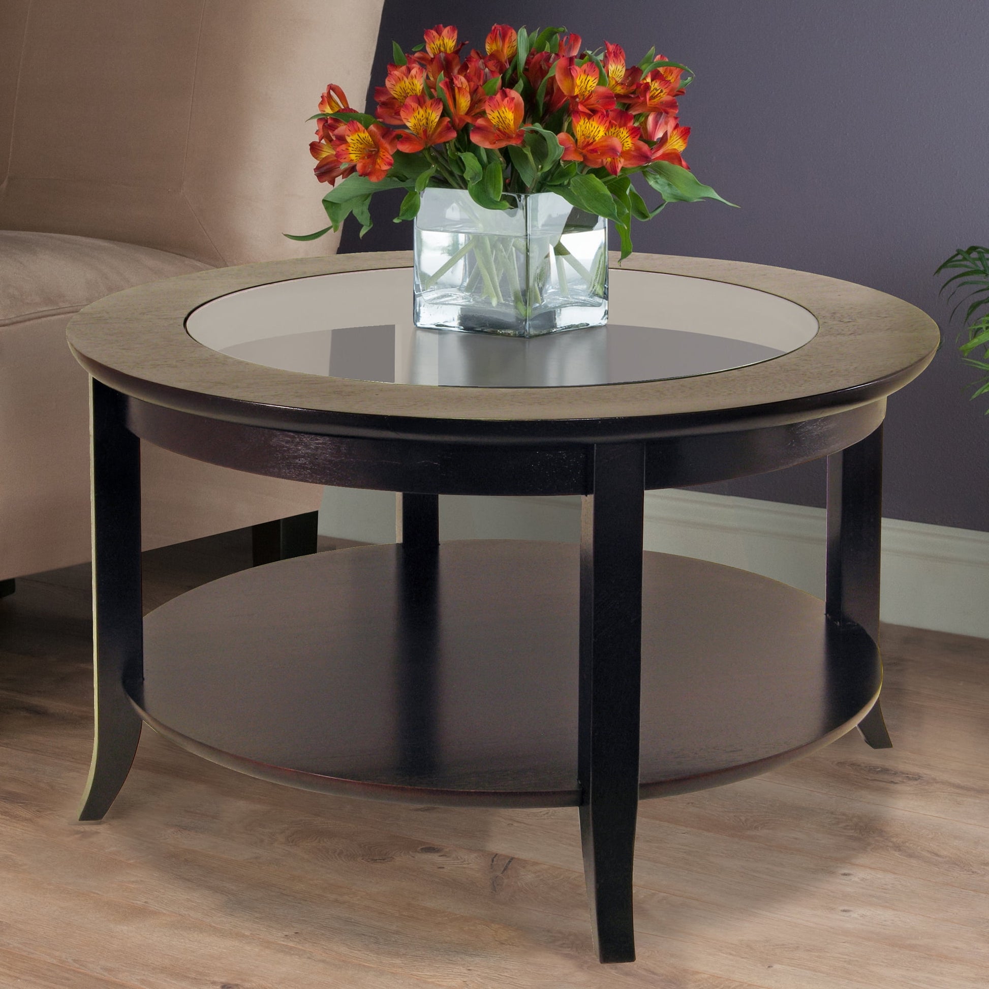 Winsome Wood Genoa Round Coffee Table with Glass Top, Espresso Finish