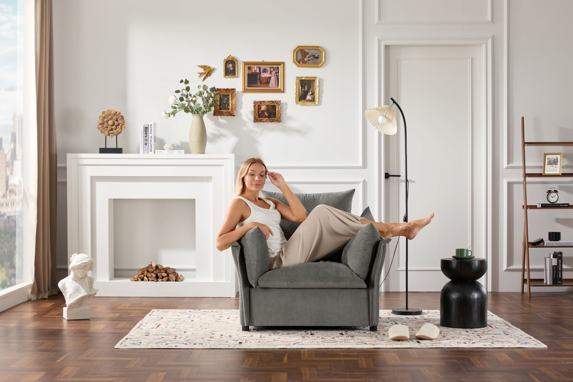 Zorvath Modern Chenille Upholstered Lounge Accent Armchair with High Backrest, Detachable Cushions, Dark Grey