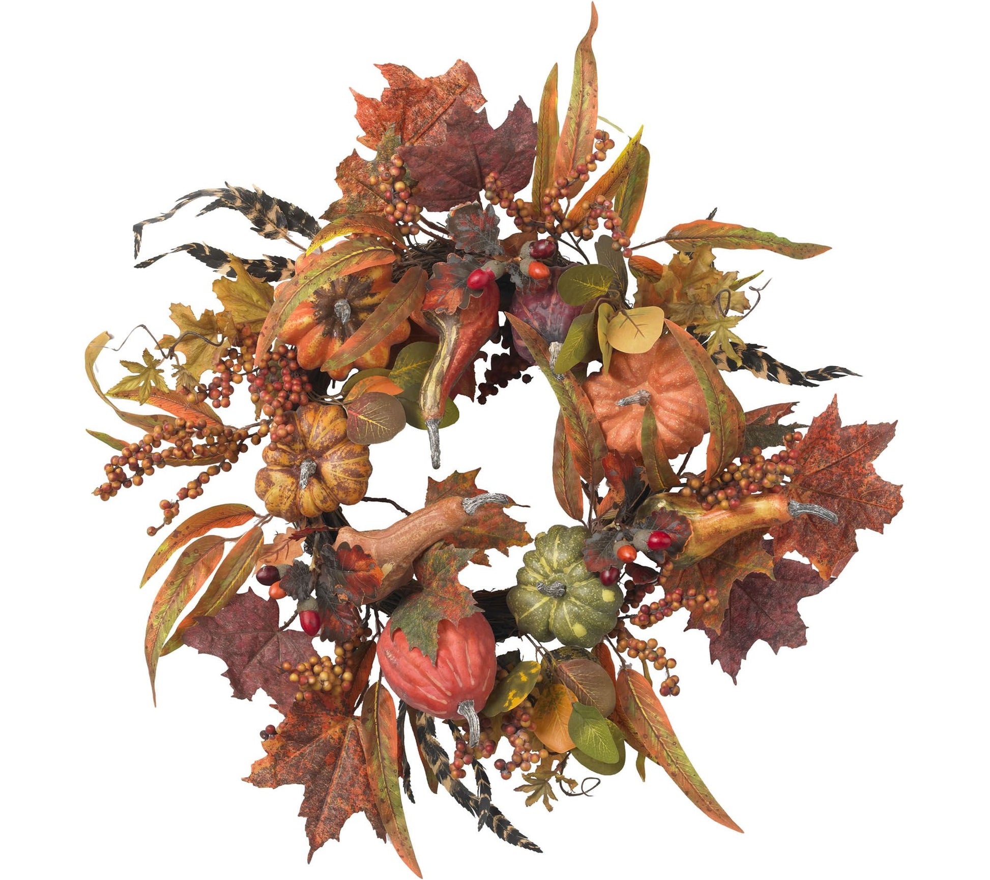 24" Pumpkin & Berry Wreath by Nearly Natural